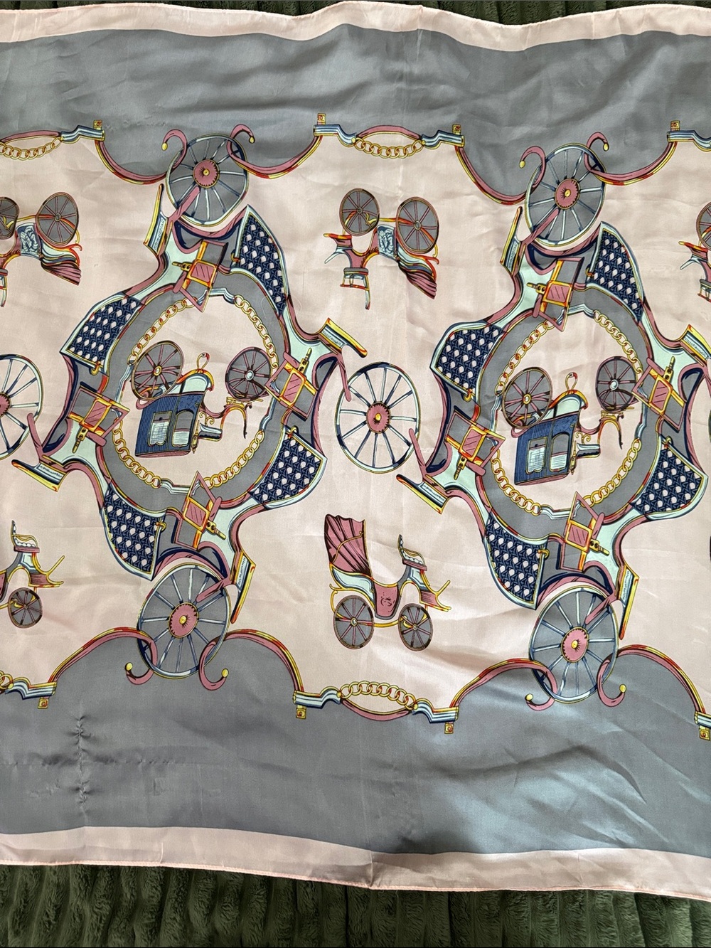 Hermes Paris Silk Scarf in Gray with Pink Border - Picture 2 of 12
